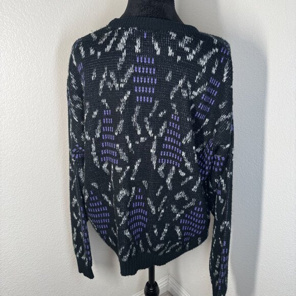 Chateau XXL Acrylic Sweater Made In Korea Black Purple Abstract Pattern - Picture 2 of 5